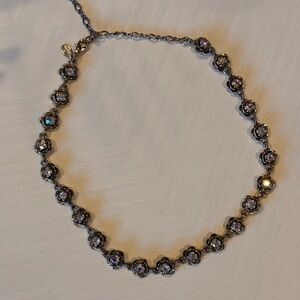 Silver-Tone Floral Crystal Station Necklace